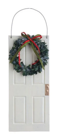10 Inch Door With Wreath Ornament White