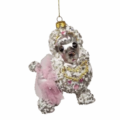 STERLING Vintage Glass Poodle Ornament -