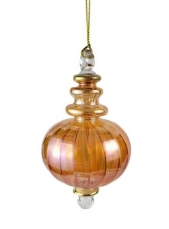 Organic Luster Ribbed Sphere With Gold Trim - Yellow