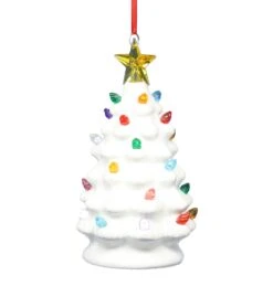 B/O Lighted White Ceramic Tree Ornament
