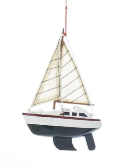 Kurt Adler Yacht With Sails Wooden Ornament - Green