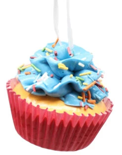Kurt Adler Flower Cupcake Ornaments - Light Blue With Skinny Sprinkles