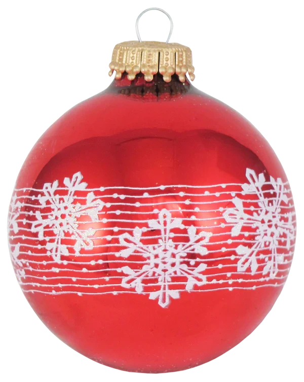 Christmas By Krebs 2 5/8 Glass Balls - Gold Caps - Glitter Band Snowflake - 4 Pack 2 Christmas By Krebs 2 5/8 Glass Balls - Gold Caps - Glitter Band Snowflake - 4 Pack - Image 2