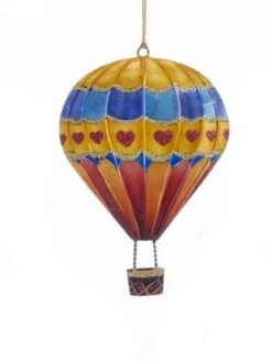 Kurt Adler Tin Hot Air Balloon Ornament - Hearts