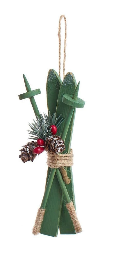 Kurt Adler Wooden Skis With Holiday Décor Ornament - 2 Kurt Adler Wooden Skis With Holiday Décor Ornament - - Image 2