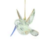 Gold Etched Glass Hummingbird Ornament - Green With Blue Beak