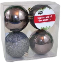 STERLING 80mm Shatterproof Decorated Ball Ornaments 4 Pack - Charcoal