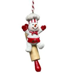 Resin Holiday Snowman Chef With Rolling Pin Ornament