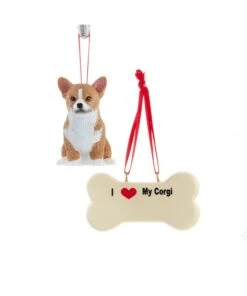 Kurt Adler I Love My Corgi With Dog Bone Ornaments