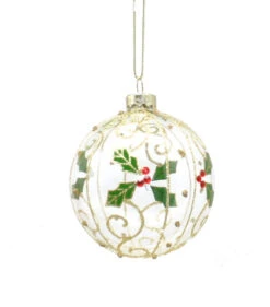 Holly Berry Glass Ornament Ball