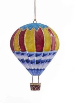 Kurt Adler Tin Hot Air Balloon Ornament - Blue Waves