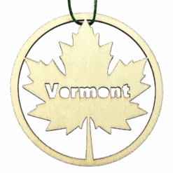Round Wooden Vermont Maple Leaf Ornament