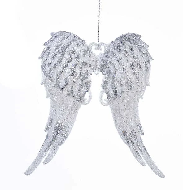 Kurt Adler White With Silver Glitter Angel Wings Acrylic Ornament - Dark 2 Kurt Adler White With Silver Glitter Angel Wings Acrylic Ornament - Dark - Image 2