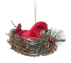Kurt Adler Cardinal Sitting In A Nest - Ornament