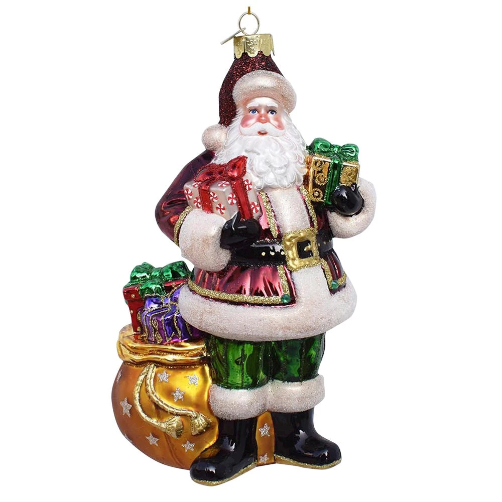 Bellissimo Glass Santa With Gifts Ornament 1 Bellissimo Glass Santa With Gifts Ornament