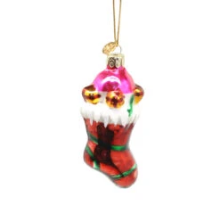 Kurt Adler 3 Inch Boxed Glass Ornament - Stocking - Red/Green