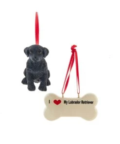 Kurt Adler I Love My Black Labrador Retriever With Dog Bone Ornaments