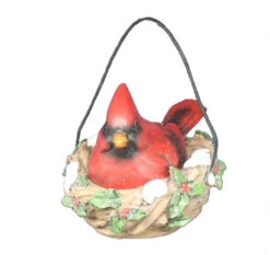 Resin Cardinal In Bird Nest With Snow And Holly