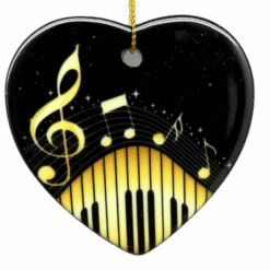 Heart Shaped Gold Music Note Piano Keys Ornament