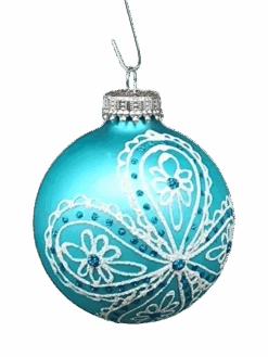 Krebs Value Glass Ball 4 Pack - Lace Floral On Turquoise -Country Christmas Loft Shop uidzf3d1s80wrw1srcnj