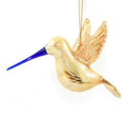 Gold Etched Glass Hummingbird Ornament - Yellow