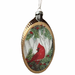 Glass Holiday Bird Design Ornament - Cardinal