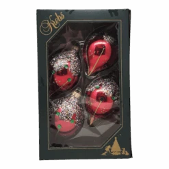 Krebs Value Glass Ornament 4 Pack - Red Sequined Drops