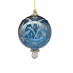 Etched Blown Glass Ball With Crystal Accents - Blue 7 Etched Blown Glass Ball With Crystal Accents - Blue -Country Christmas Loft Shop uz3sczmlveh3bnbnlhml