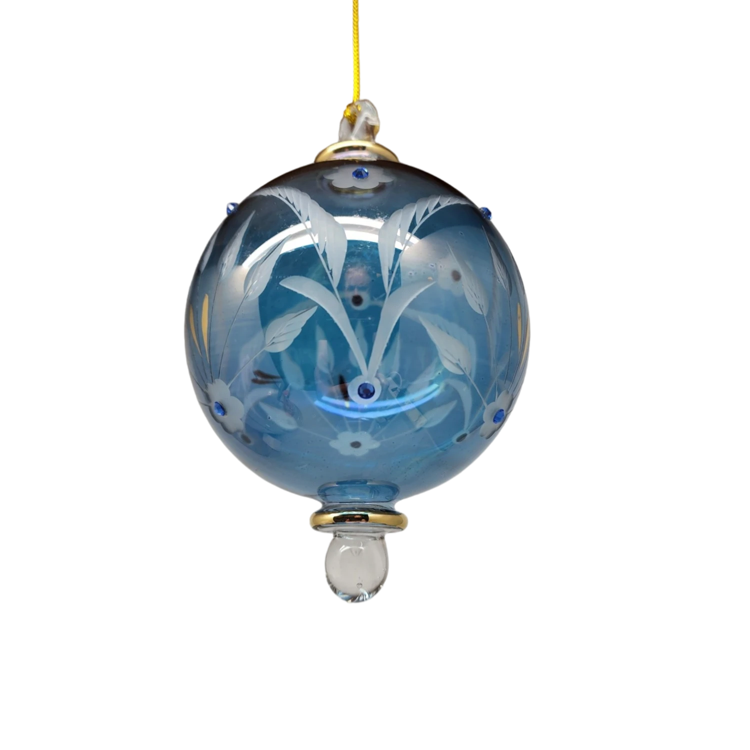 Etched Blown Glass Ball With Crystal Accents - Blue 4 Etched Blown Glass Ball With Crystal Accents - Blue - Image 4
