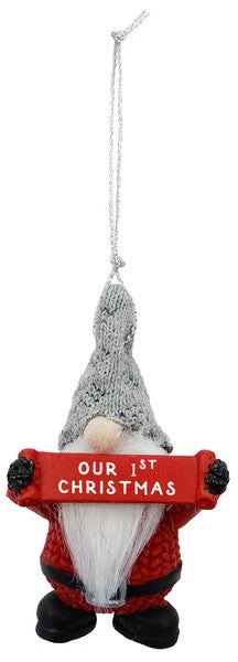Gnome Holding Sign Ornament - Our 1st Christmas