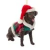Kurt Adler Chocolate Brown Labrador With Plaid Coat And Santa Hat Ornament