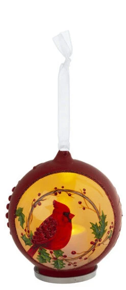 Cardinal LED Lighted Glass Ornament - 1 Bird