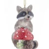 Kurt Adler Woodland Animal With Mushrooms Ornament - Raccoon