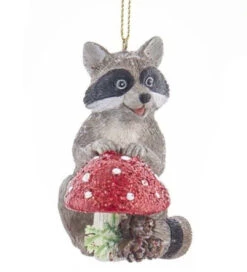 Kurt Adler Woodland Animal With Mushrooms Ornament - Raccoon