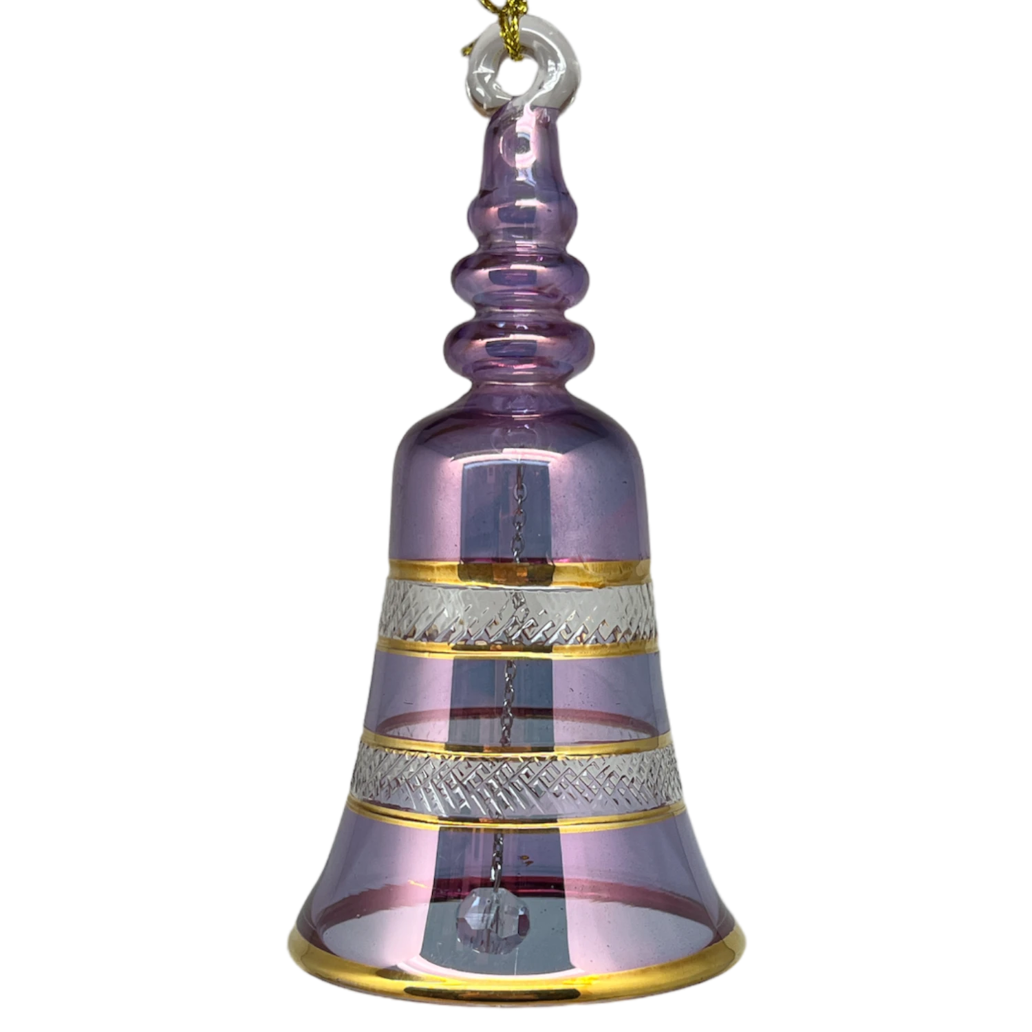 Gold Etched Glass Bell - Purple 1 Gold Etched Glass Bell - Purple