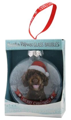 Santa Paws Glass Bauble - Labradoodle - Chocolate