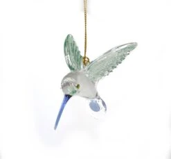 Egyptian Glass Hummingbird Ornament - Green With Blue Beak