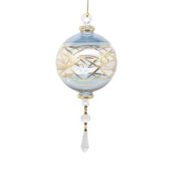 Gold Etched Large Sphere With Dangle - Blue