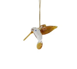 Small Feeding Hummingbird - Gold Wing - Egyptian Glass Ornament