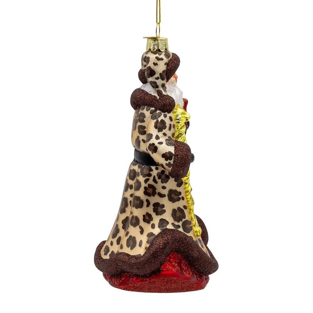 Bellissimo Glass Santa With Leopard Print Ornament 2 Bellissimo Glass Santa With Leopard Print Ornament - Image 2