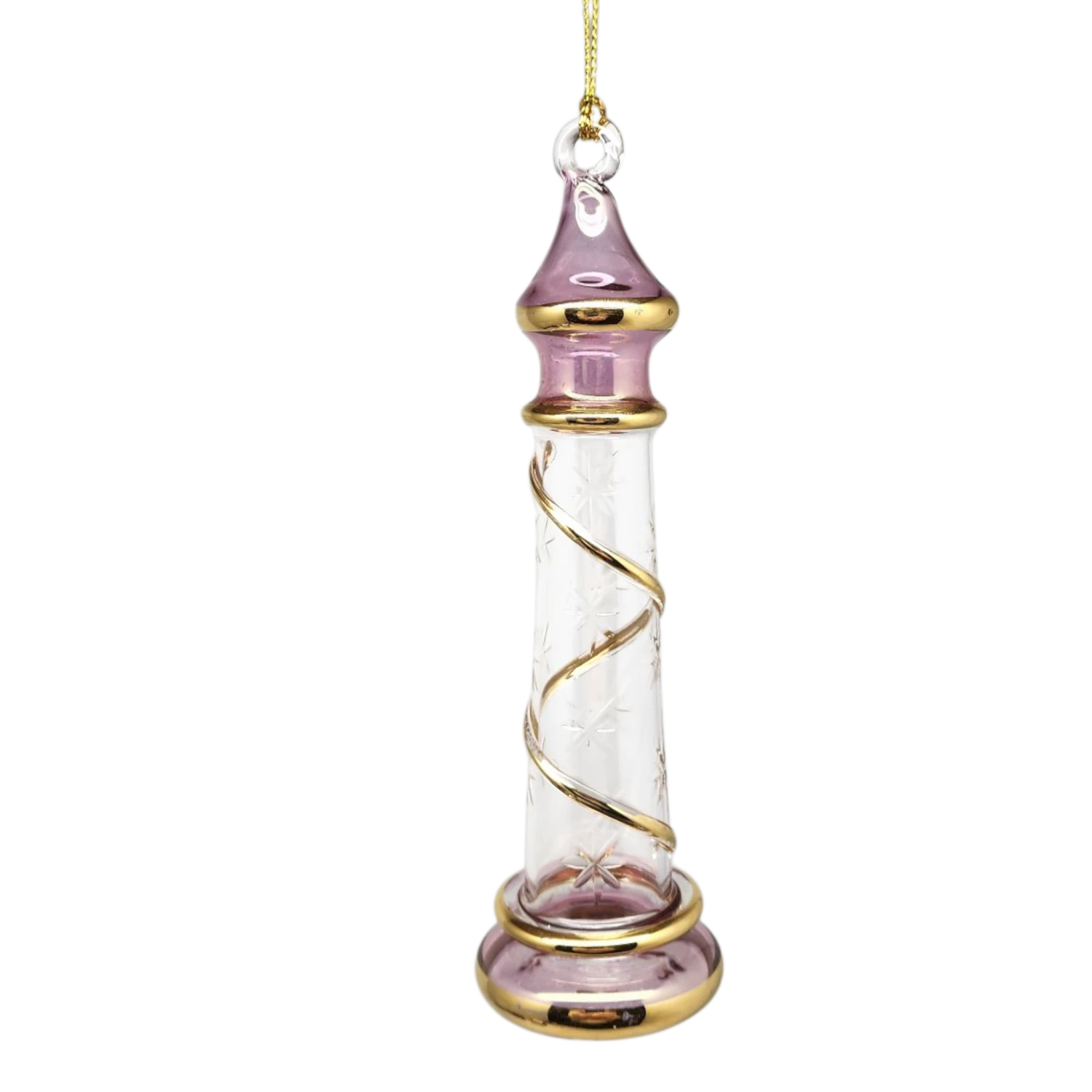 Glass Lighthouse Ornament With Gold Accent - Pink 1 Glass Lighthouse Ornament With Gold Accent - Pink