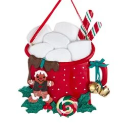 Kurt Adler Cocoa Mug With Marshmallows Ornament - Family Of 6