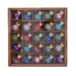 Kurt Adler Miniature Decorated Glass Ball Ornaments - 25-Piece Box