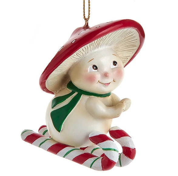 Candy Cane Mushroom Ornament - Sledding 1 Candy Cane Mushroom Ornament - Sledding
