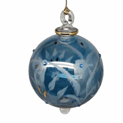 Etched Blown Glass Ball With Crystal Accents - Blue 6 Etched Blown Glass Ball With Crystal Accents - Blue -Country Christmas Loft Shop xks2luvyorcadtvtrj6v