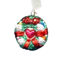 Old World Christmas Snowman Family Wreath Glass Ornament