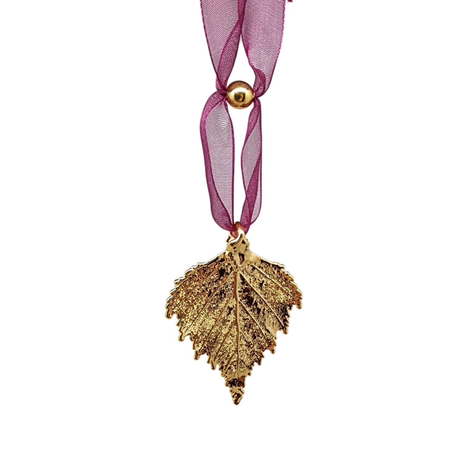 Gold Birch Leaf With Sheer Ribbon Ornament 2 Gold Birch Leaf With Sheer Ribbon Ornament - Image 2