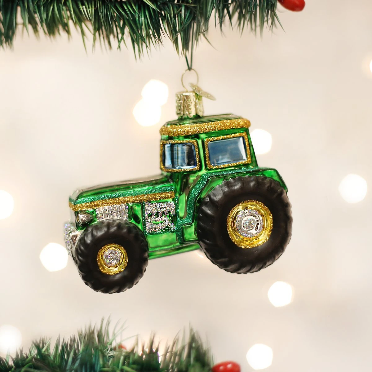 Green Tractor Glass Ornament 1 Green Tractor Glass Ornament