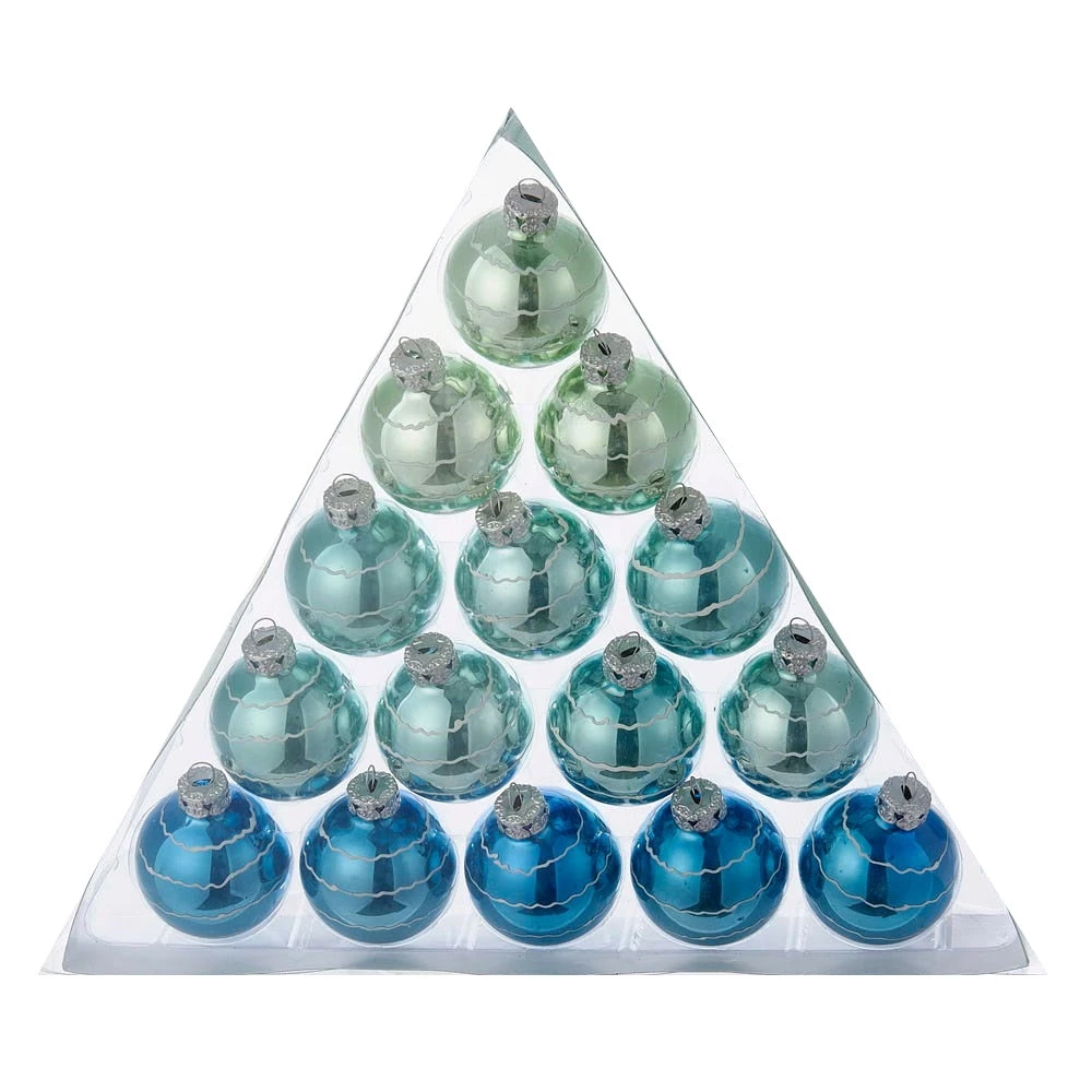 Kurt Adler Miniature Wavy Stripes Glass Ball Ornaments - 15 Piece Box Set 2 Kurt Adler Miniature Wavy Stripes Glass Ball Ornaments - 15 Piece Box Set - Image 2