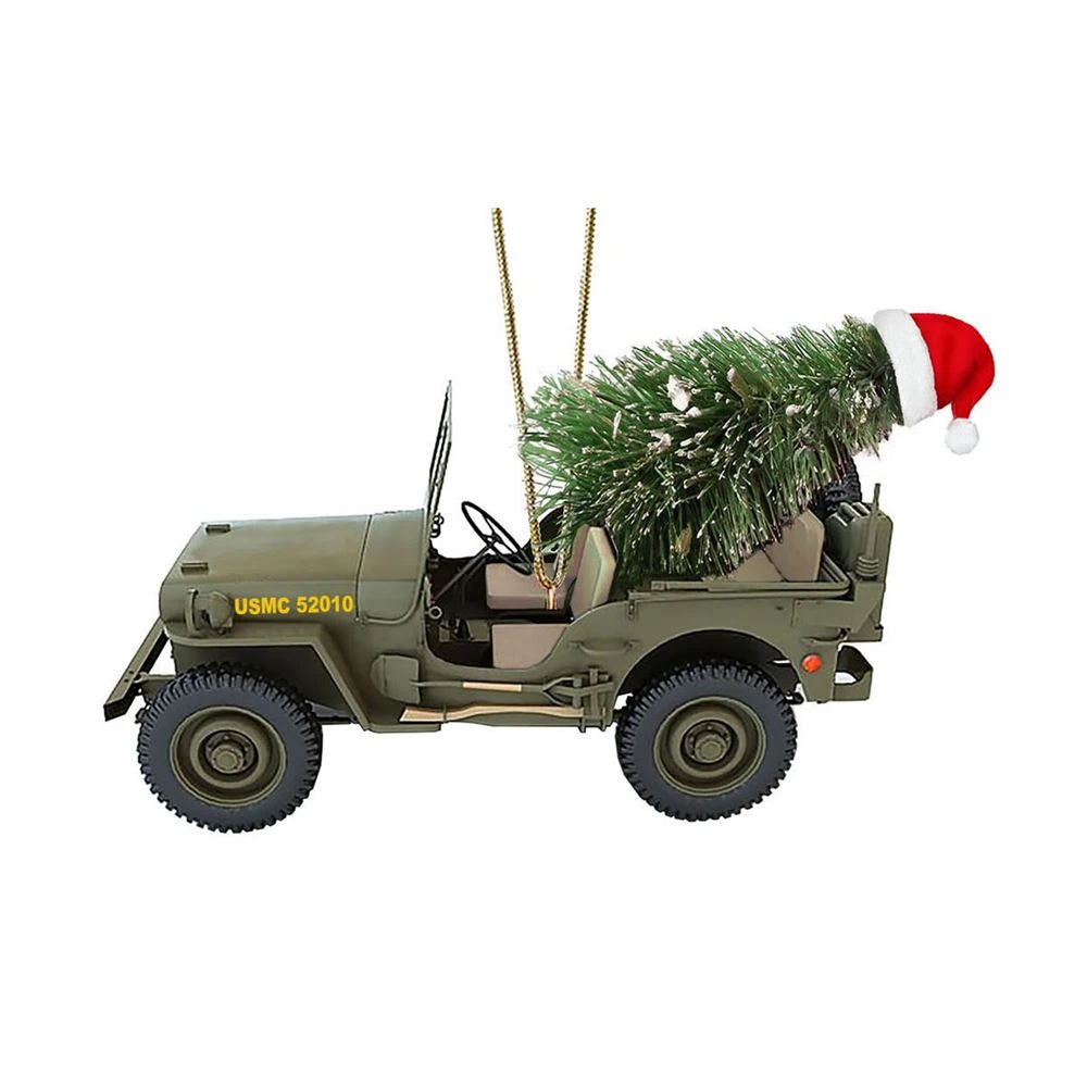 Kurt Adler USMC Jeep With Christmas Tree Ornament 2 Kurt Adler USMC Jeep With Christmas Tree Ornament - Image 2